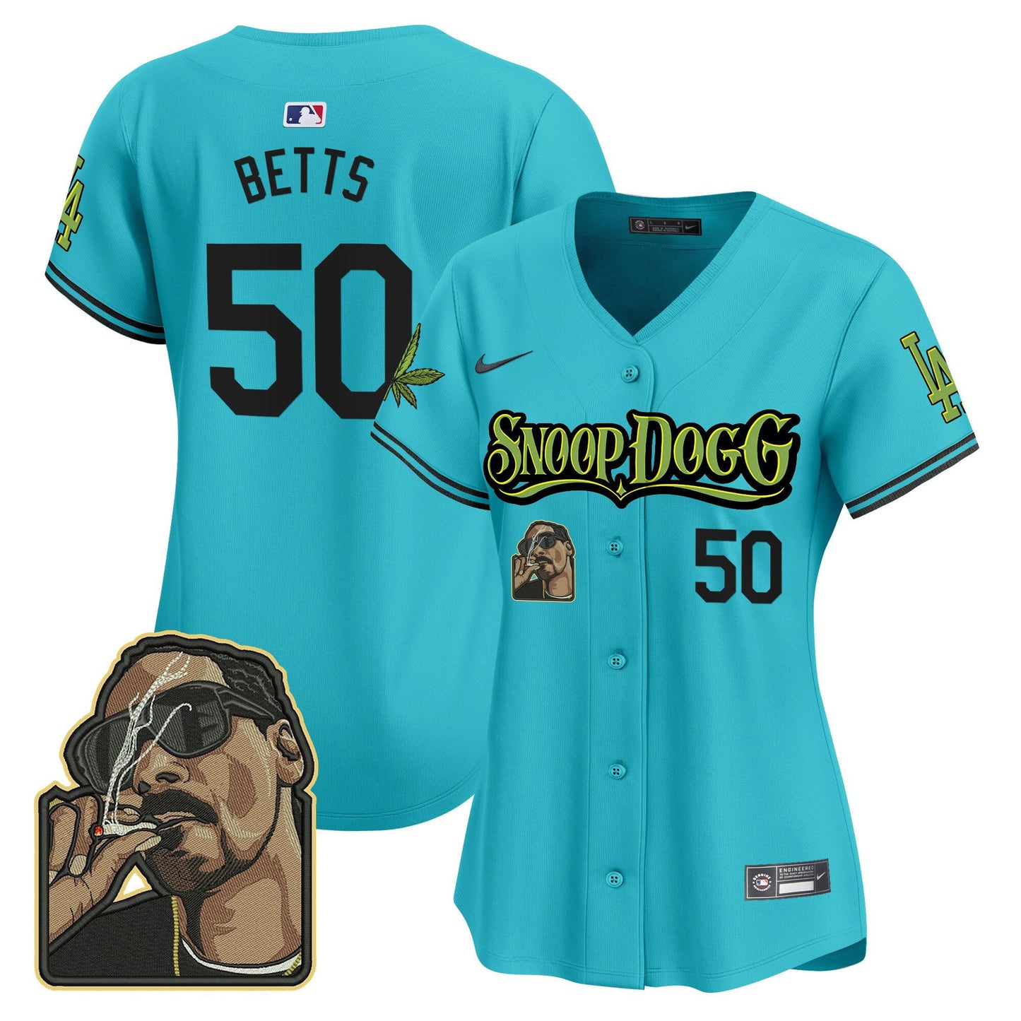 Mookie Betts 50 Los Angeles Dodgers Snoop Dogg Women Jersey - Aqua