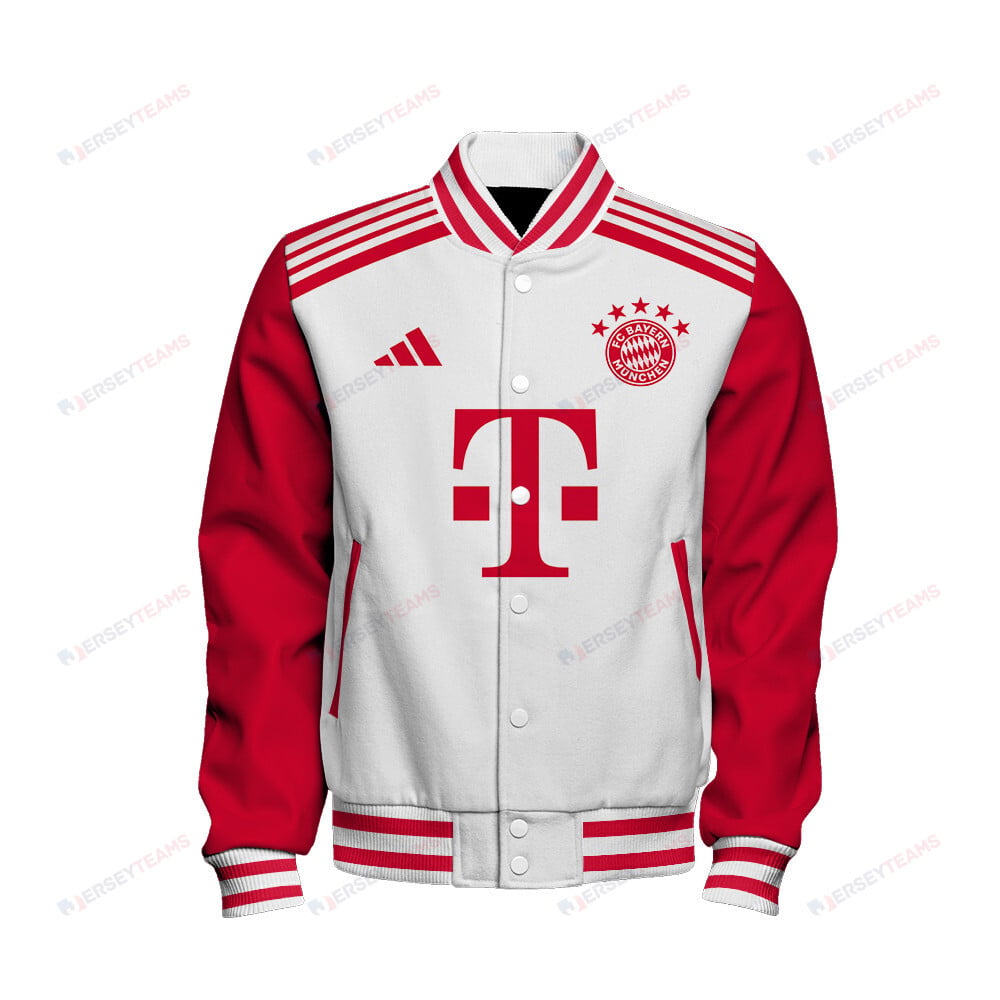 Konrad Laimer 27 Bayern Munich 2023/24 Home Baseball Jacket - White - All-Over-Printed Jacket