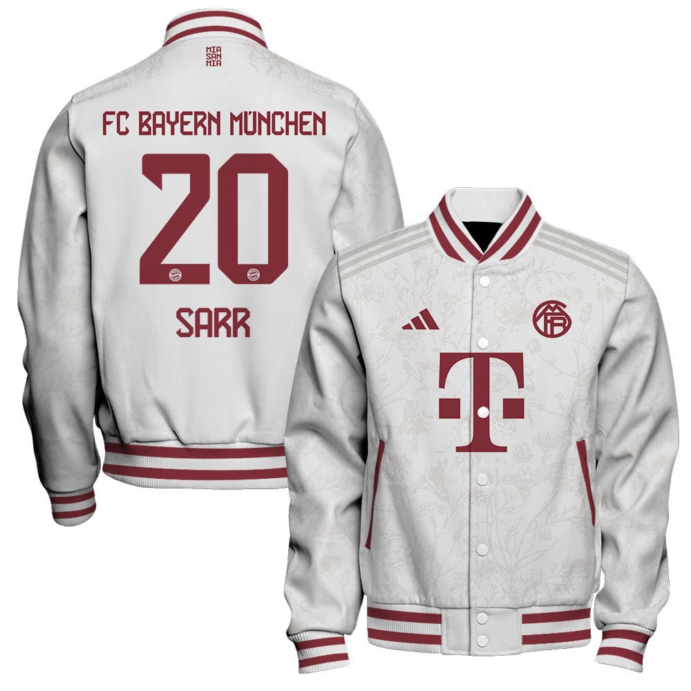 Bouna Sarr 20 Bayern Munich 2023/24 Third Baseball Jacket - White - All-Over-Printed Jacket