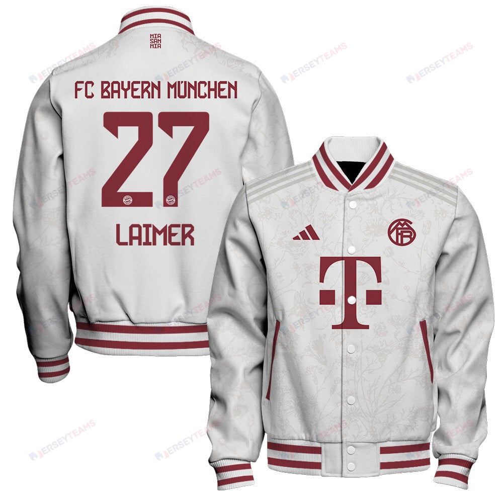 Konrad Laimer 27 Bayern Munich 2023/24 Third Baseball Jacket - White - All-Over-Printed Jacket