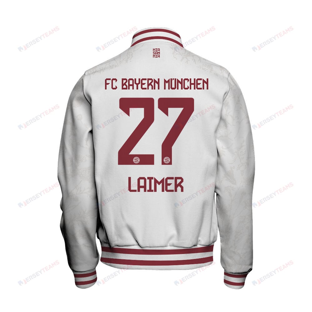 Konrad Laimer 27 Bayern Munich 2023/24 Third Baseball Jacket - White - All-Over-Printed Jacket
