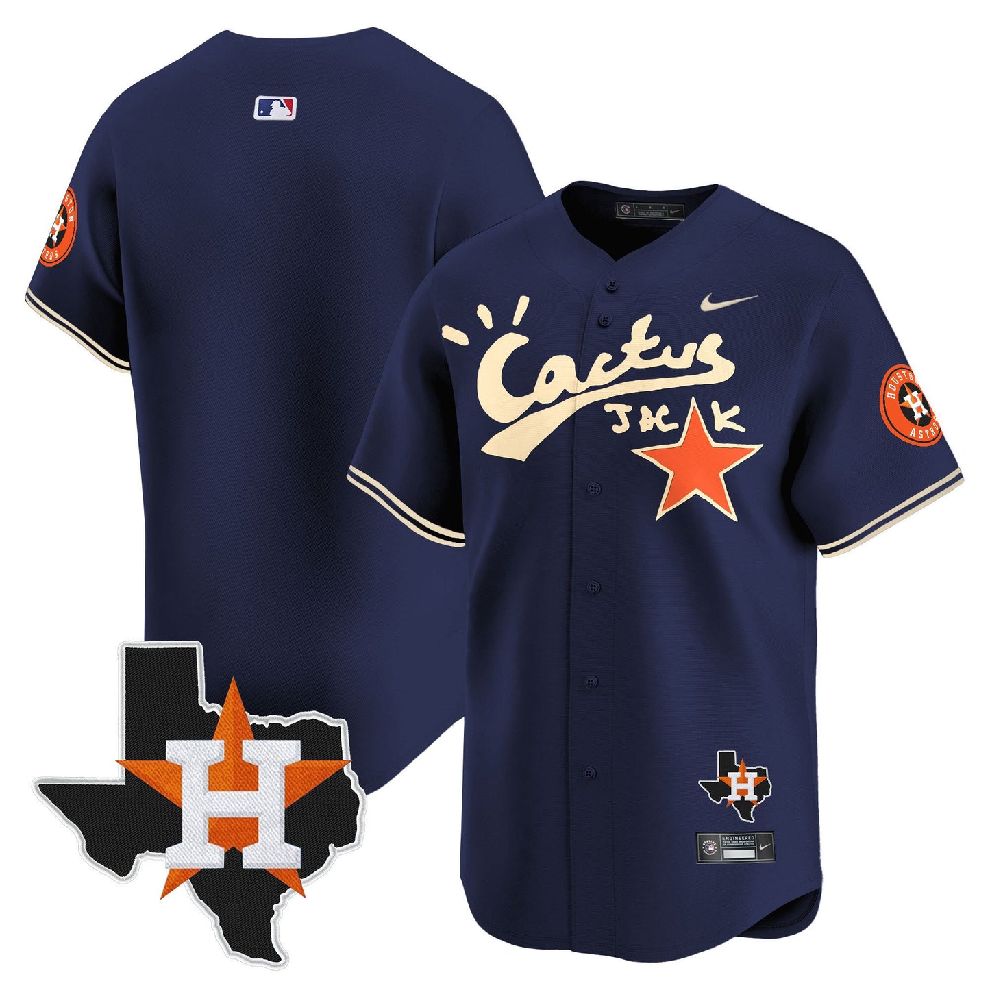 Justin Verlander 35 Houston Astros Cactus Jack Houston Patch Navy Limited Jersey - Men
