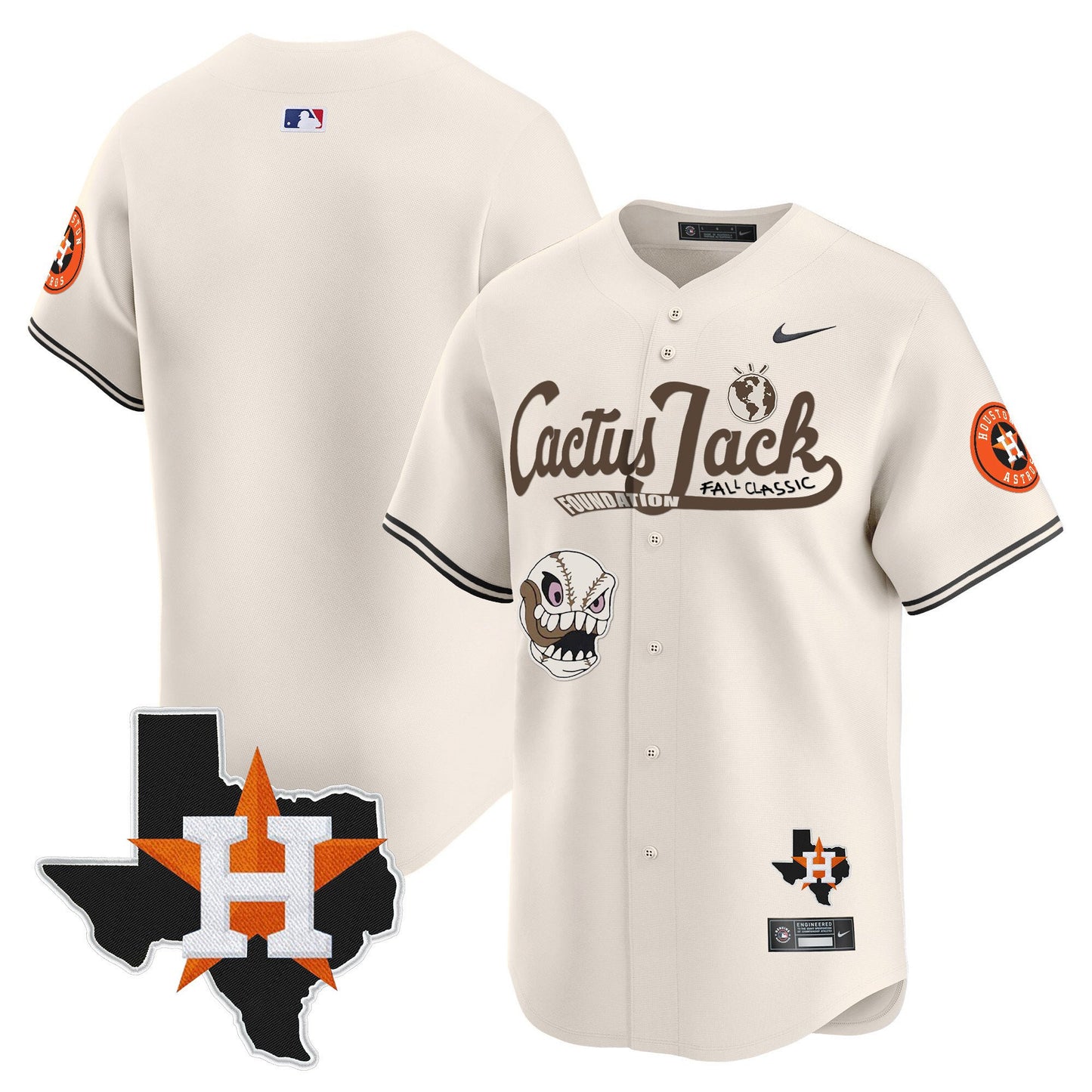 Justin Verlander 35 Houston Astros Cactus Jack Foundation Fall Classic Limited Jersey - Men, Cream