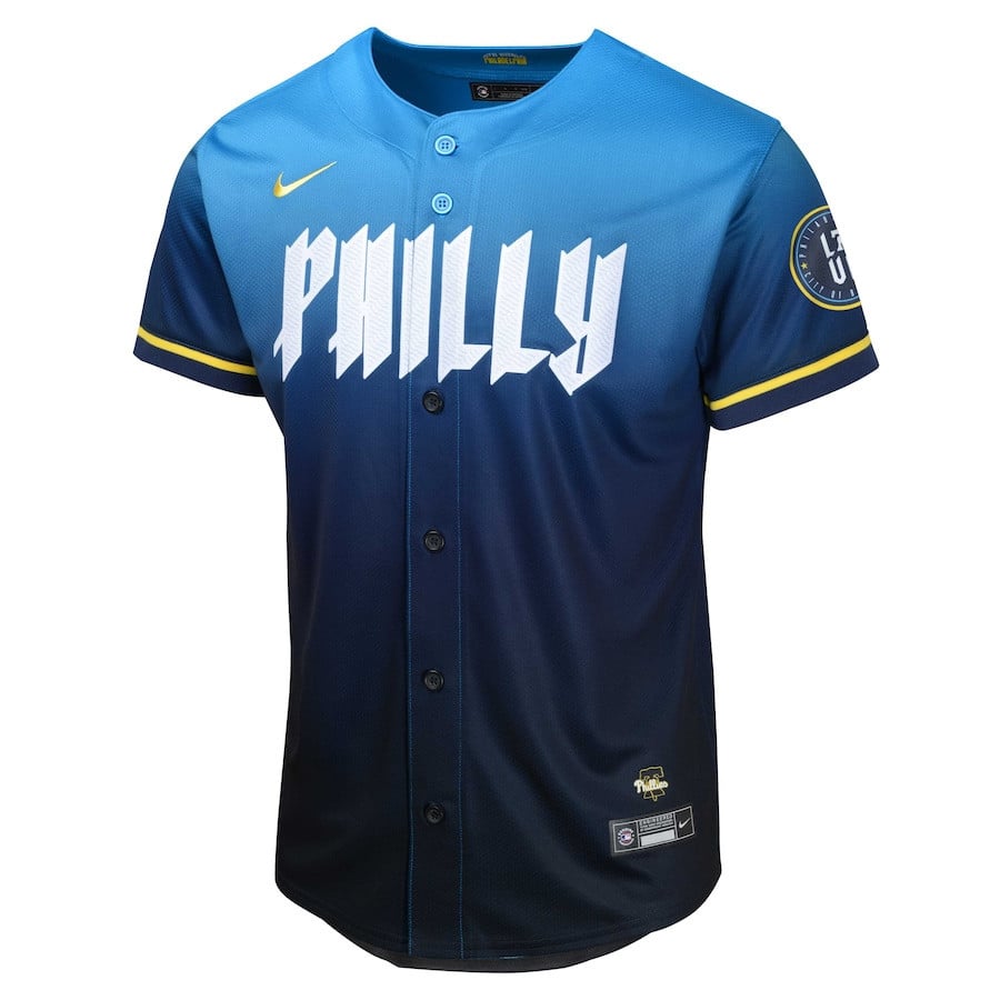 Zack Wheeler 45 Philadelphia Phillies 2024 City Connect Limited YOUTH Jersey - Blue