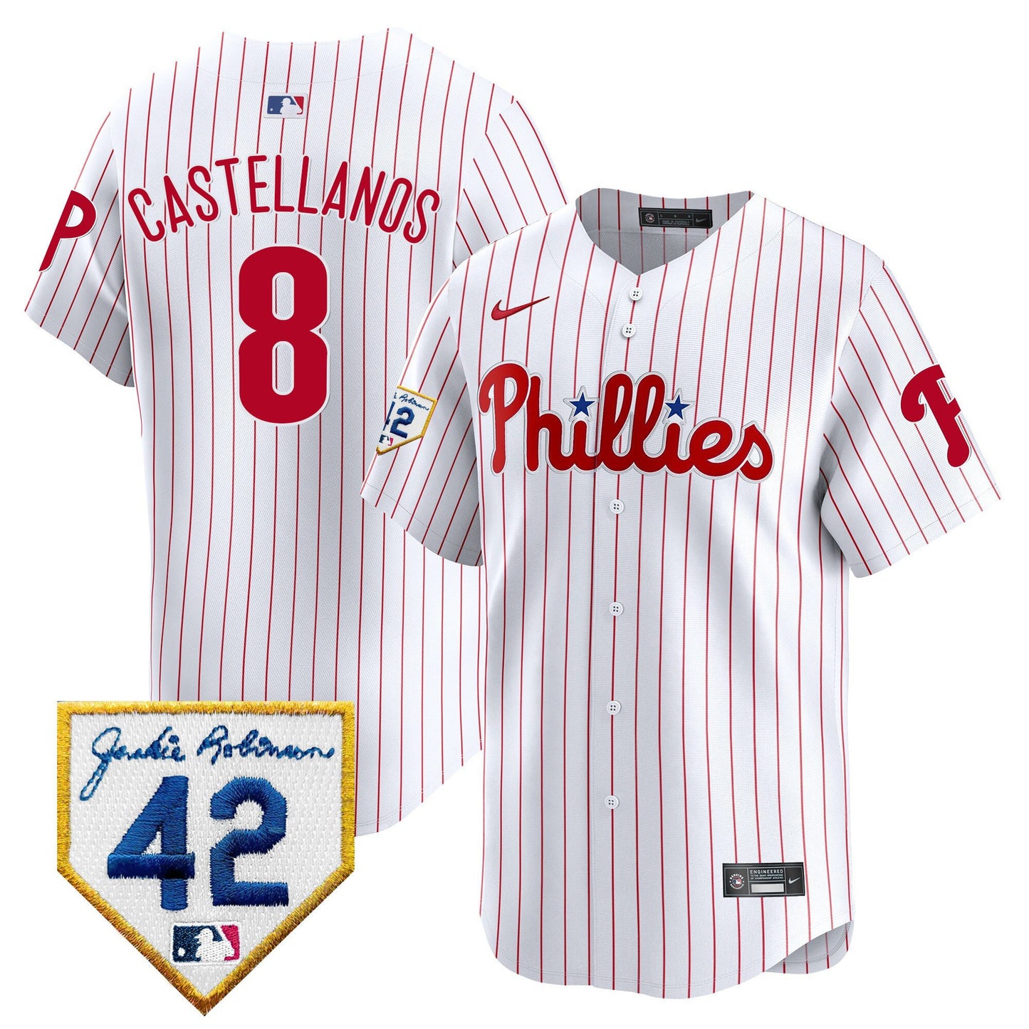 Nick Castellanos 8 Philadelphia Phillies 2024 Jackie Robinson Patch Men Jersey - White