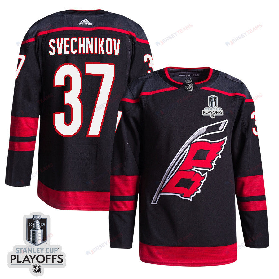 Andrei Svechnikov 37 Carolina Hurricanes 2024 NHL Playoffs Patch Home Jersey - Men, Black