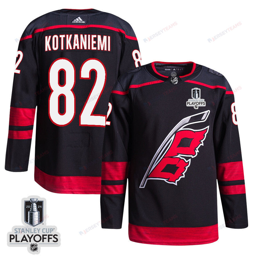 Jesperi Kotkaniemi 82 Carolina Hurricanes 2024 NHL Playoffs Patch Home Jersey - Men, Black