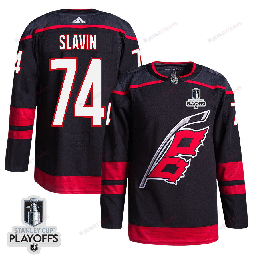 Jaccob Slavin 74 Carolina Hurricanes 2024 NHL Playoffs Patch Home Jersey - Men, Black