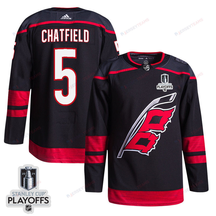 Jalen Chatfield 5 Carolina Hurricanes 2024 NHL Playoffs Patch Home Jersey - Men, Black