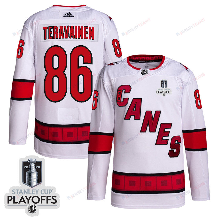 Teuvo Teravainen 86 Carolina Hurricanes 2024 NHL Playoffs Patch Away Jersey - Men, White