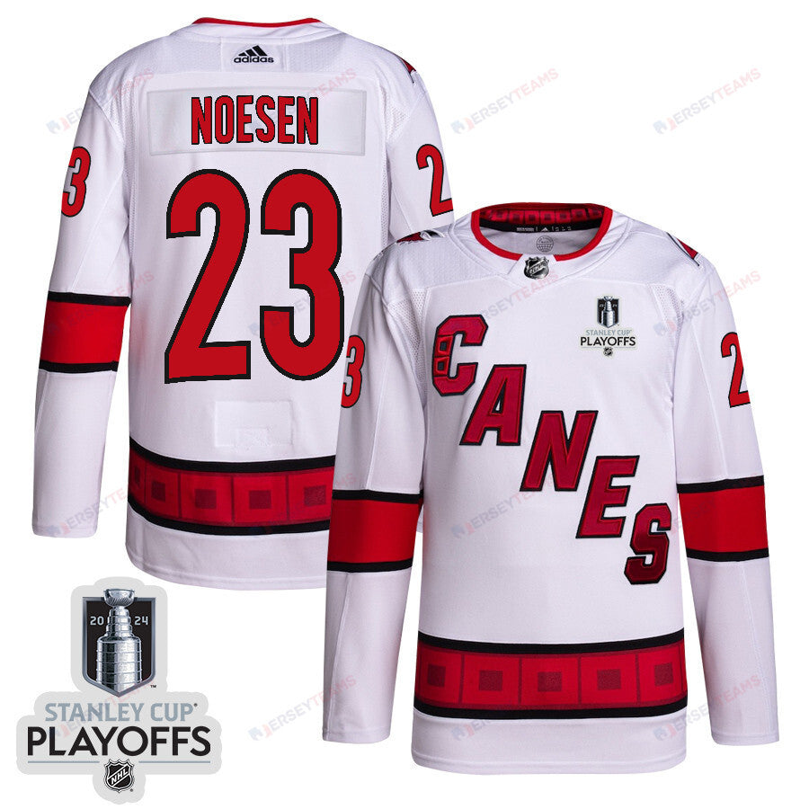 Stefan Noesen 23 Carolina Hurricanes 2024 NHL Playoffs Patch Away Jersey - Men, White