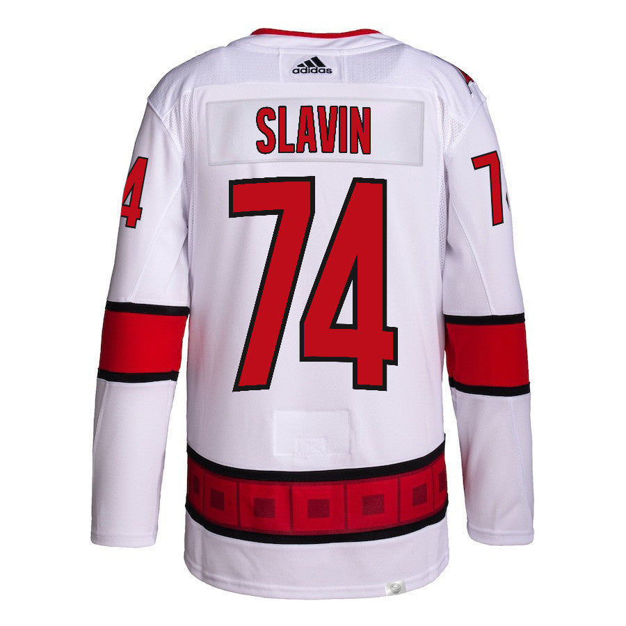 Jaccob Slavin 74 Carolina Hurricanes 2024 NHL Playoffs Patch Away Jersey - Men, White