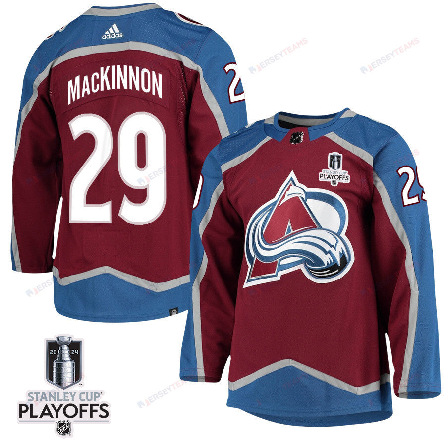 Nathan MacKinnon 29 Colorado Avalanche 2024 NHL Playoffs Patch Home Jersey - Men