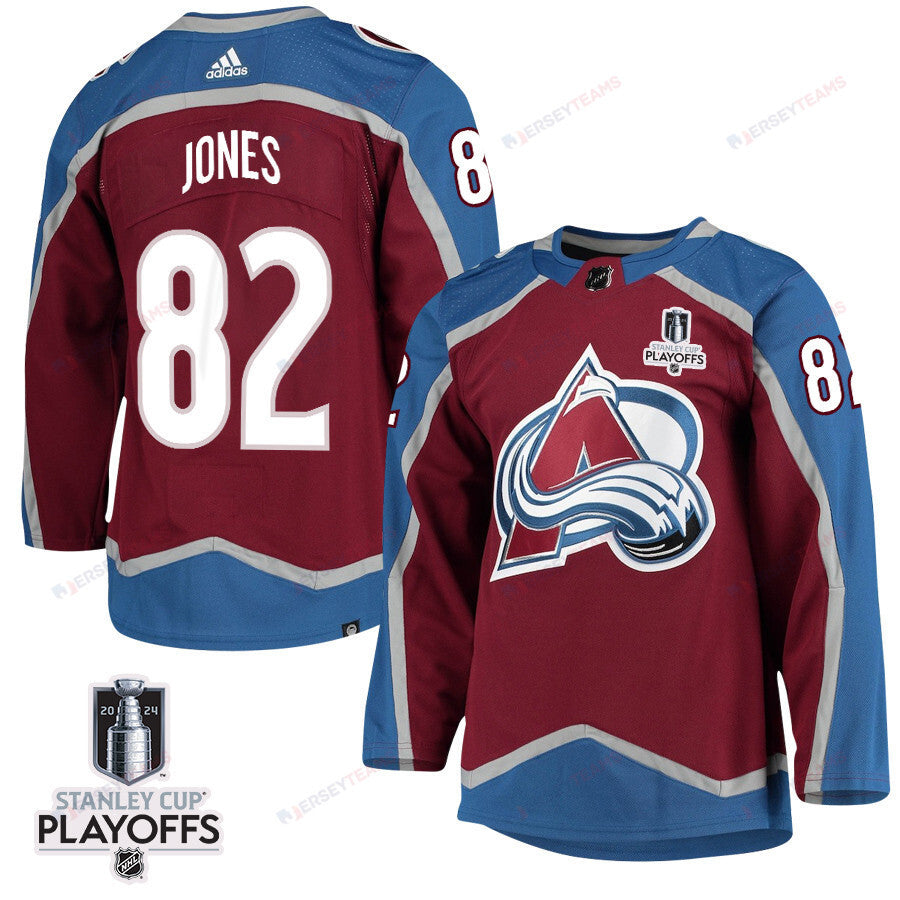 Caleb Jones 82 Colorado Avalanche 2024 NHL Playoffs Patch Home Jersey - Men