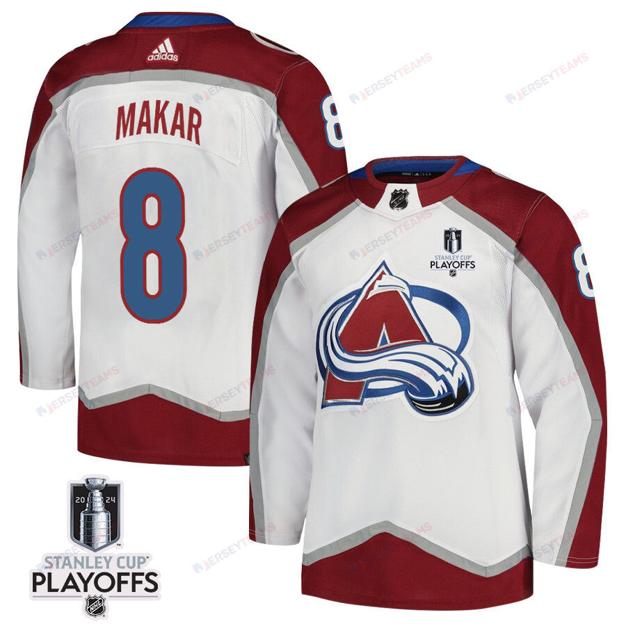 Cale Makar 8 Colorado Avalanche 2024 NHL Playoffs Patch Away Jersey - Men, White