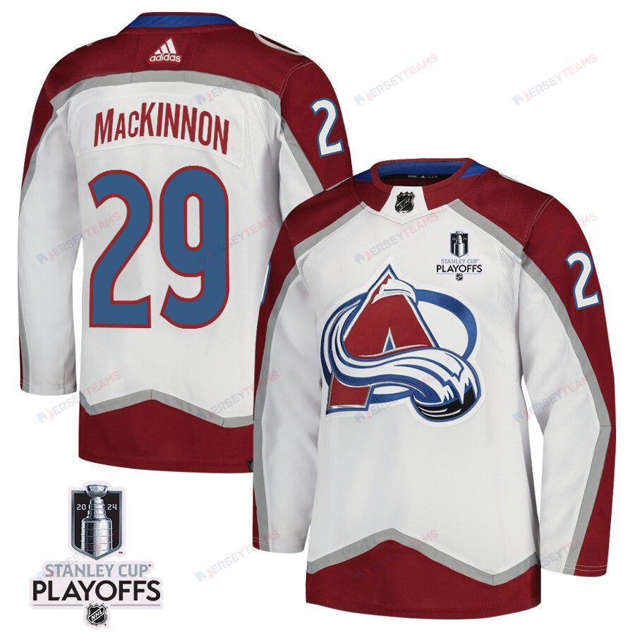 Nathan MacKinnon 29 Colorado Avalanche 2024 NHL Playoffs Patch Away Jersey - Men, White