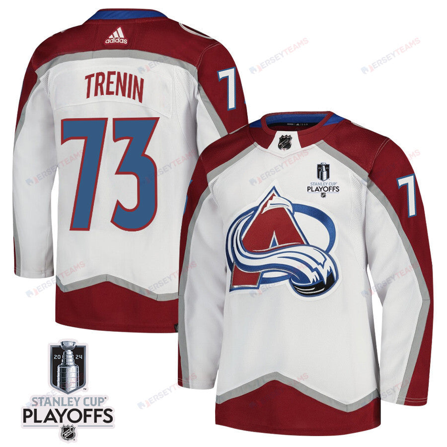 Yakov Trenin 73 Colorado Avalanche 2024 NHL Playoffs Patch Away Jersey - Men, White