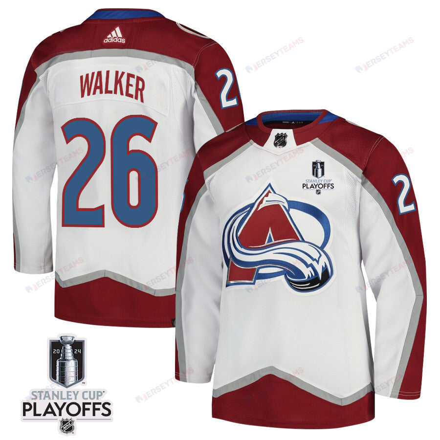 Sean Walker 26 Colorado Avalanche 2024 NHL Playoffs Patch Away Jersey - Men, White