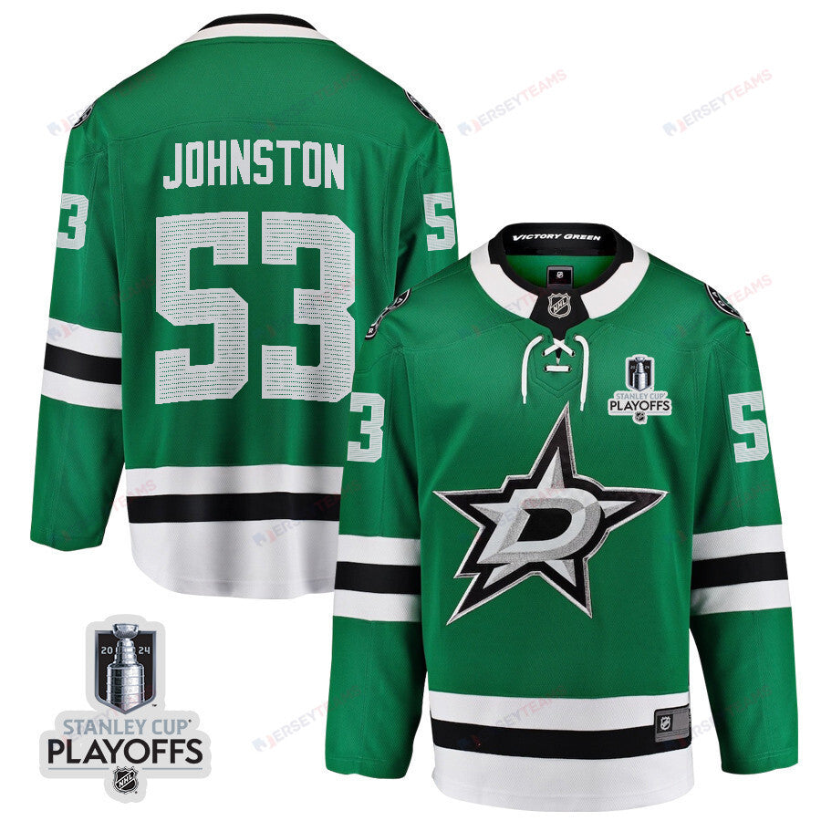 Wyatt Johnston 53 Dallas Stars 2024 NHL Playoffs Patch Home Jersey - Men, Green