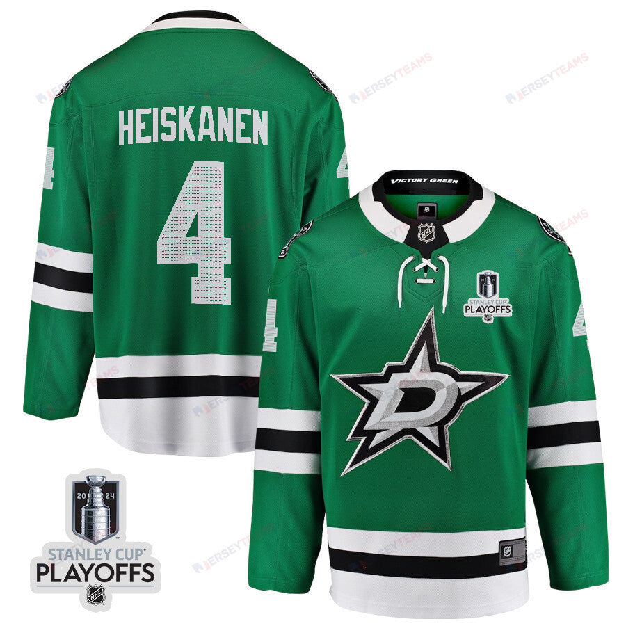 Miro Heiskanen 4 Dallas Stars 2024 NHL Playoffs Patch Home Jersey - Men, Green