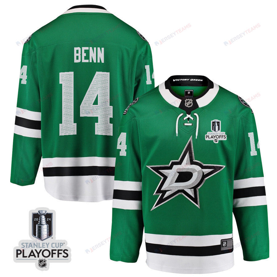 Jamie Benn 14 Dallas Stars 2024 NHL Playoffs Patch Home Jersey - Men, Green