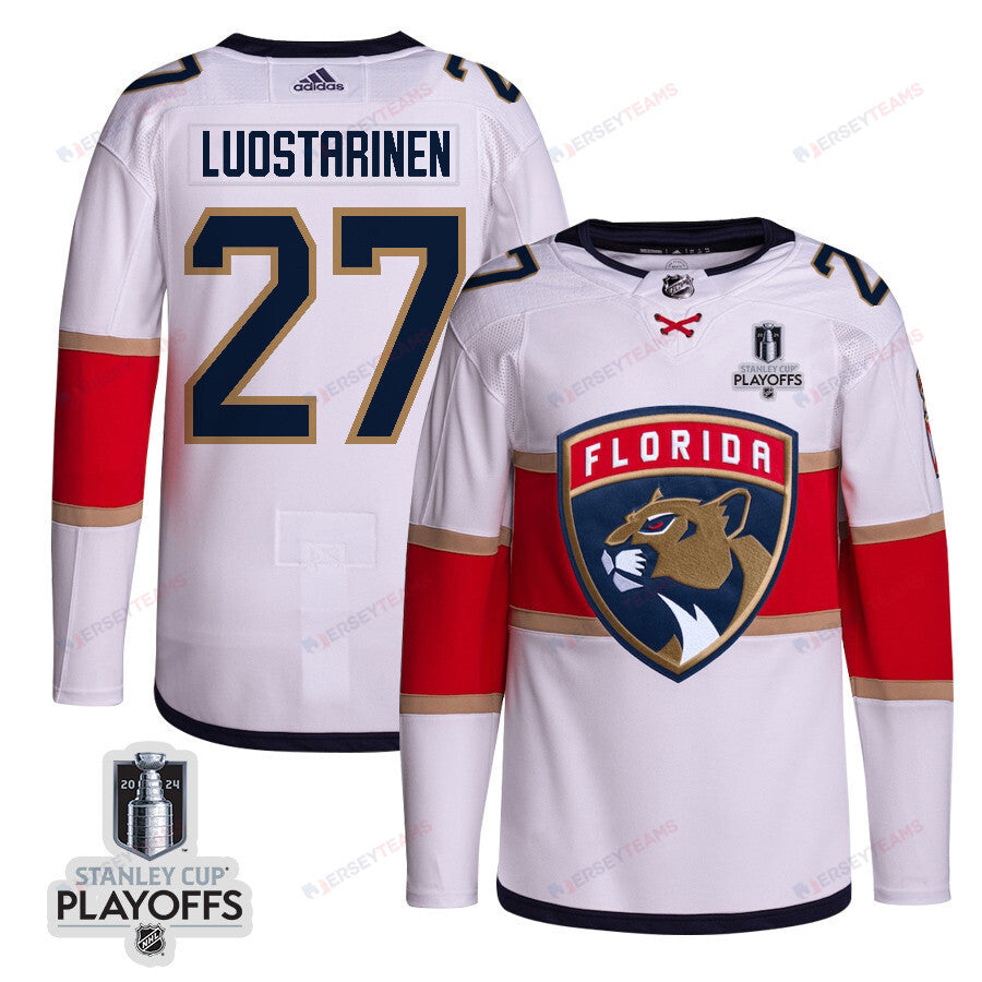 Eetu Luostarinen 27 Florida Panthers 2024 NHL Playoffs Patch Away Jersey Customized - Men, White