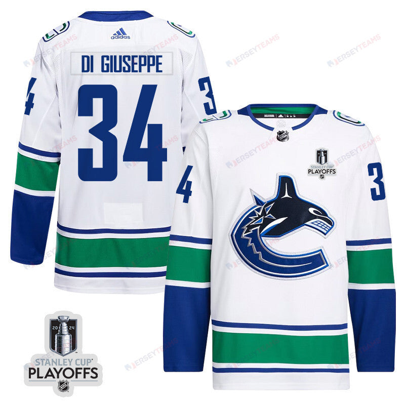 Phillip Di Giuseppe 34 Vancouver Canucks 2024 NHL Playoffs Patch Away Jersey - Men, White