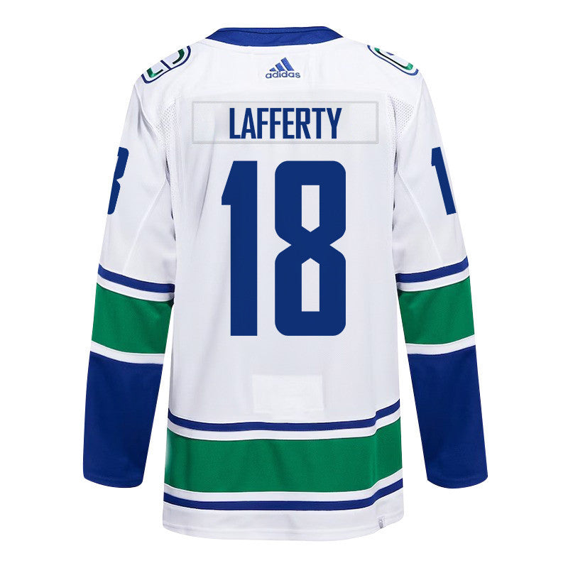 Sam Lafferty 18 Vancouver Canucks 2024 NHL Playoffs Patch Away Jersey - Men, White