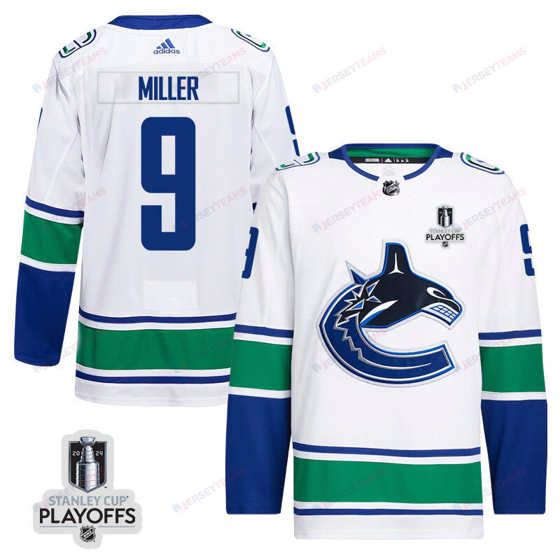 J.T. Miller 9 Vancouver Canucks 2024 NHL Playoffs Patch Away Jersey - Men, White