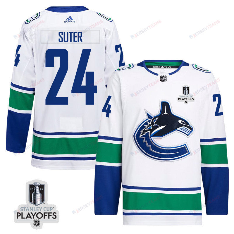 Pius Suter 24 Vancouver Canucks 2024 NHL Playoffs Patch Away Jersey - Men, White