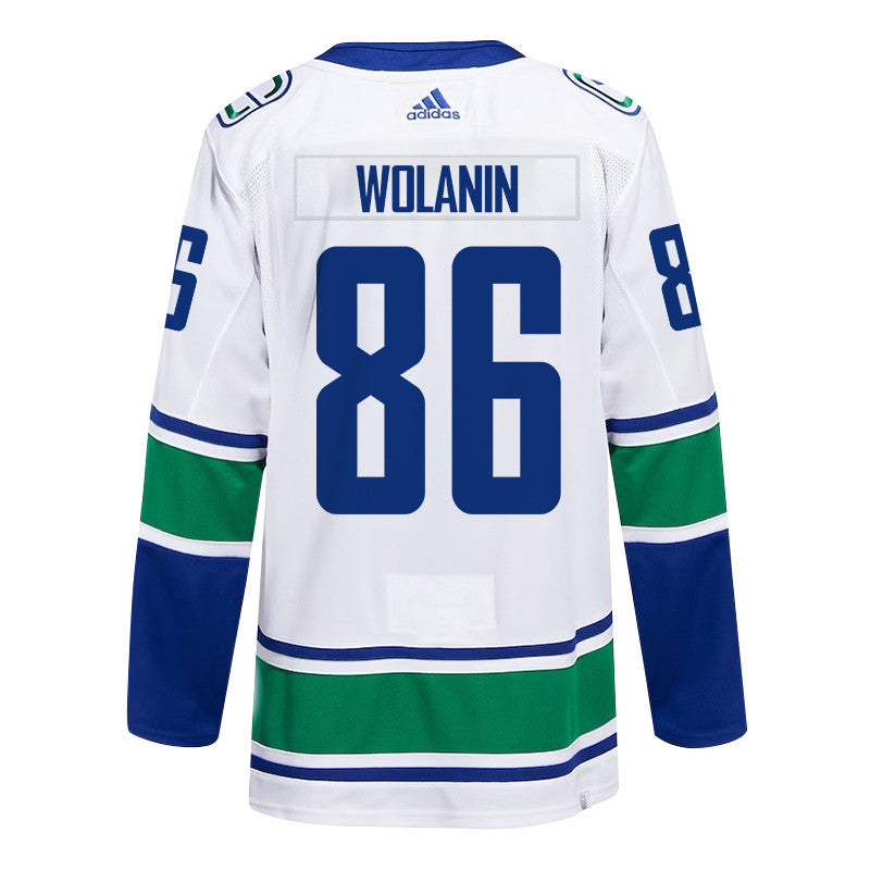 Christian Wolanin 86 Vancouver Canucks 2024 NHL Playoffs Patch Away Jersey - Men, White