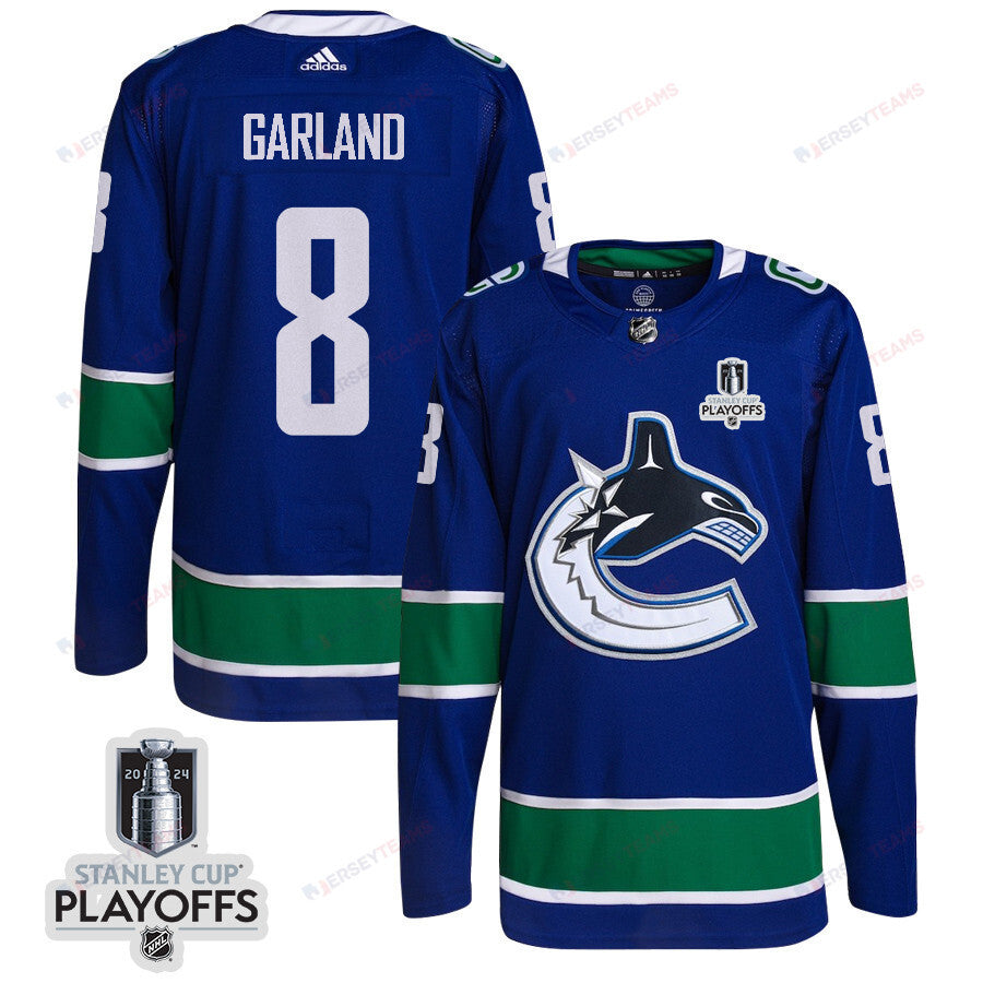 Conor Garland 8 Vancouver Canucks 2024 NHL Playoffs Patch Home Jersey - Men, Blue