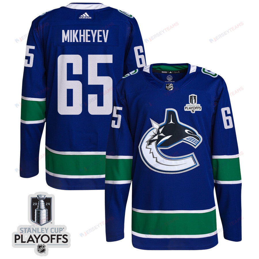 Ilya Mikheyev 65 Vancouver Canucks 2024 NHL Playoffs Patch Home Jersey - Men, Blue