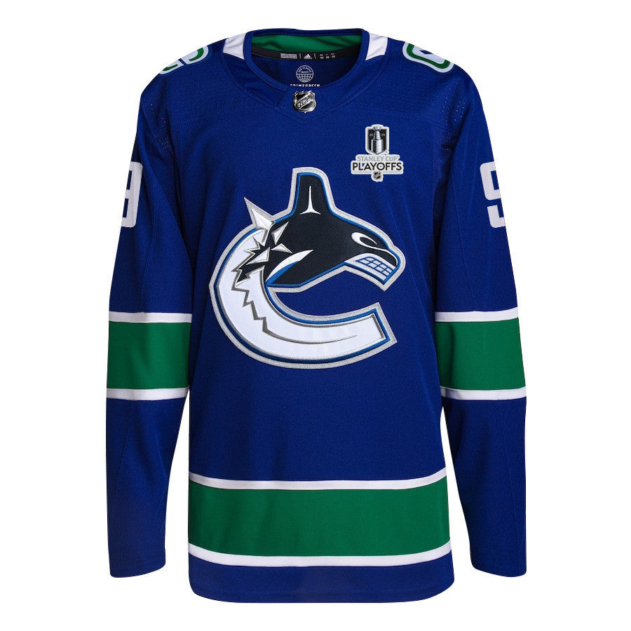 J.T. Miller 9 Vancouver Canucks 2024 NHL Playoffs Patch Home Jersey - Men, Blue