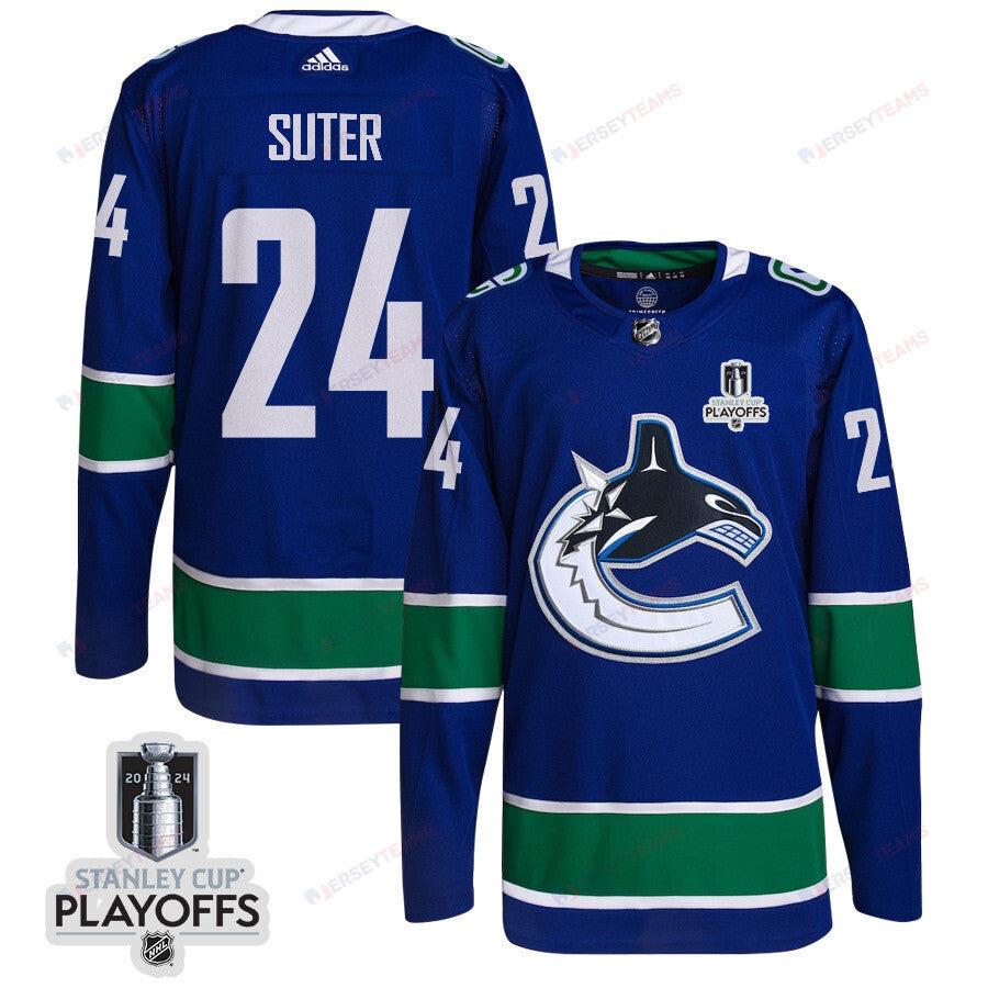 Pius Suter 24 Vancouver Canucks 2024 NHL Playoffs Patch Home Jersey - Men, Blue