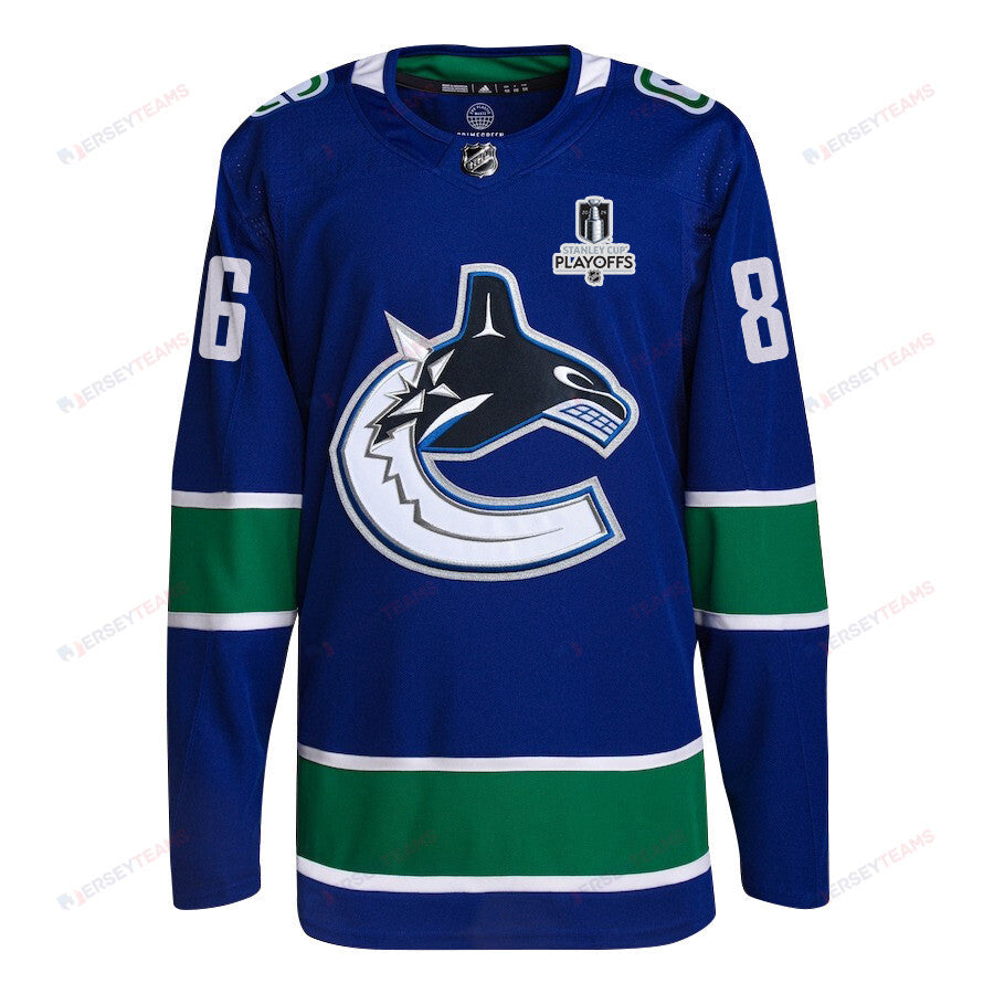 Christian Wolanin 86 Vancouver Canucks 2024 NHL Playoffs Patch Home Jersey - Men, Blue
