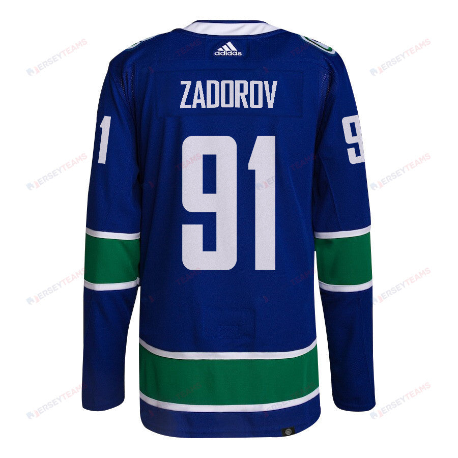 Nikita Zadorov 91 Vancouver Canucks 2024 NHL Playoffs Patch Home Jersey - Men, Blue