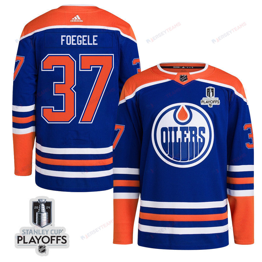 Warren Foegele 37 Edmonton Oilers 2024 NHL Playoffs Patch Home Jersey - Men