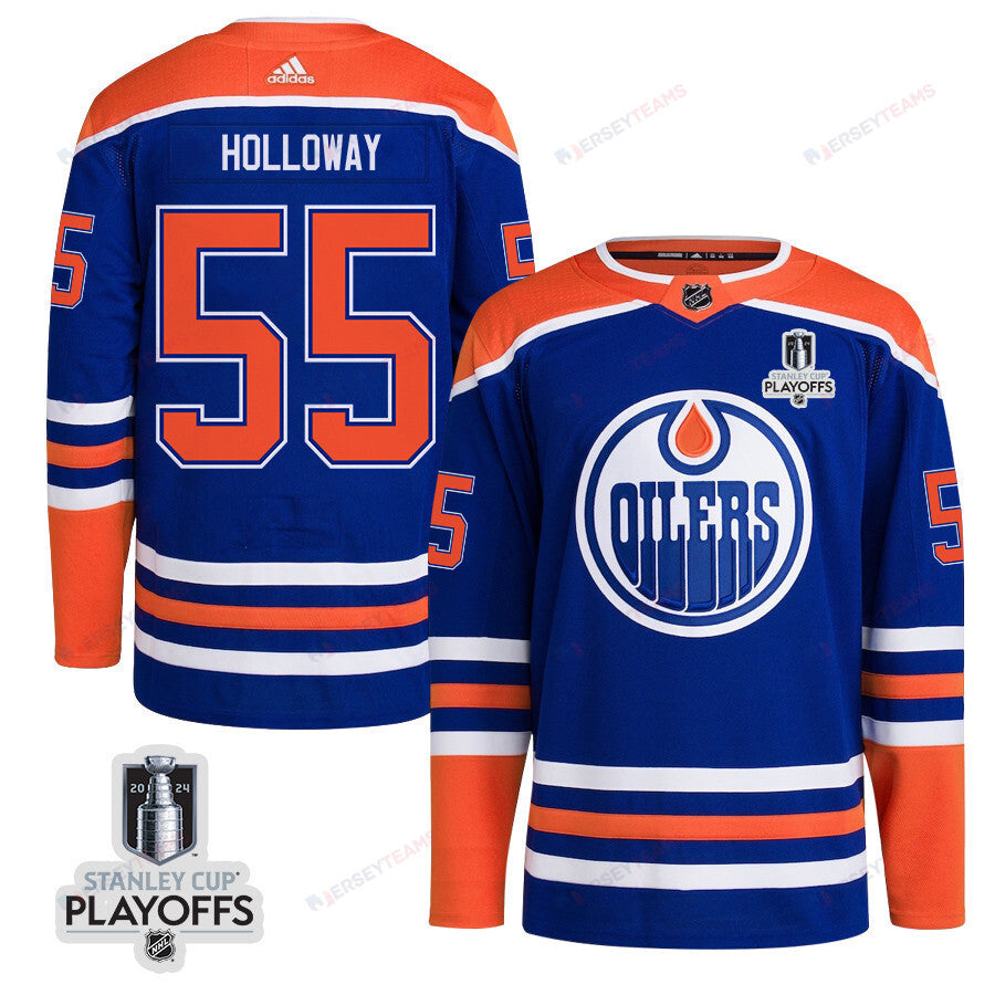 Dylan Holloway 55 Edmonton Oilers 2024 NHL Playoffs Patch Home Jersey - Men