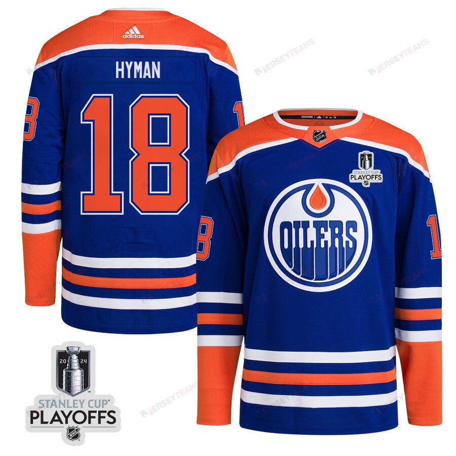 Zach Hyman 18 Edmonton Oilers 2024 NHL Playoffs Patch Home Jersey - Men