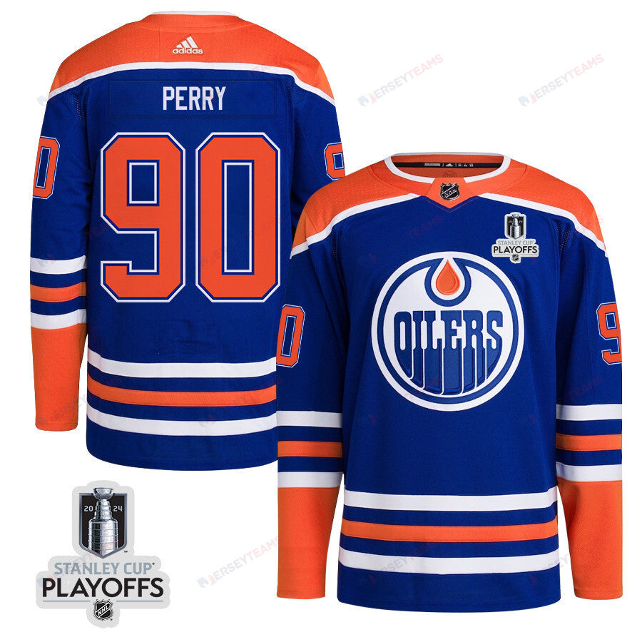 Corey Perry 90 Edmonton Oilers 2024 NHL Playoffs Patch Home Jersey - Men