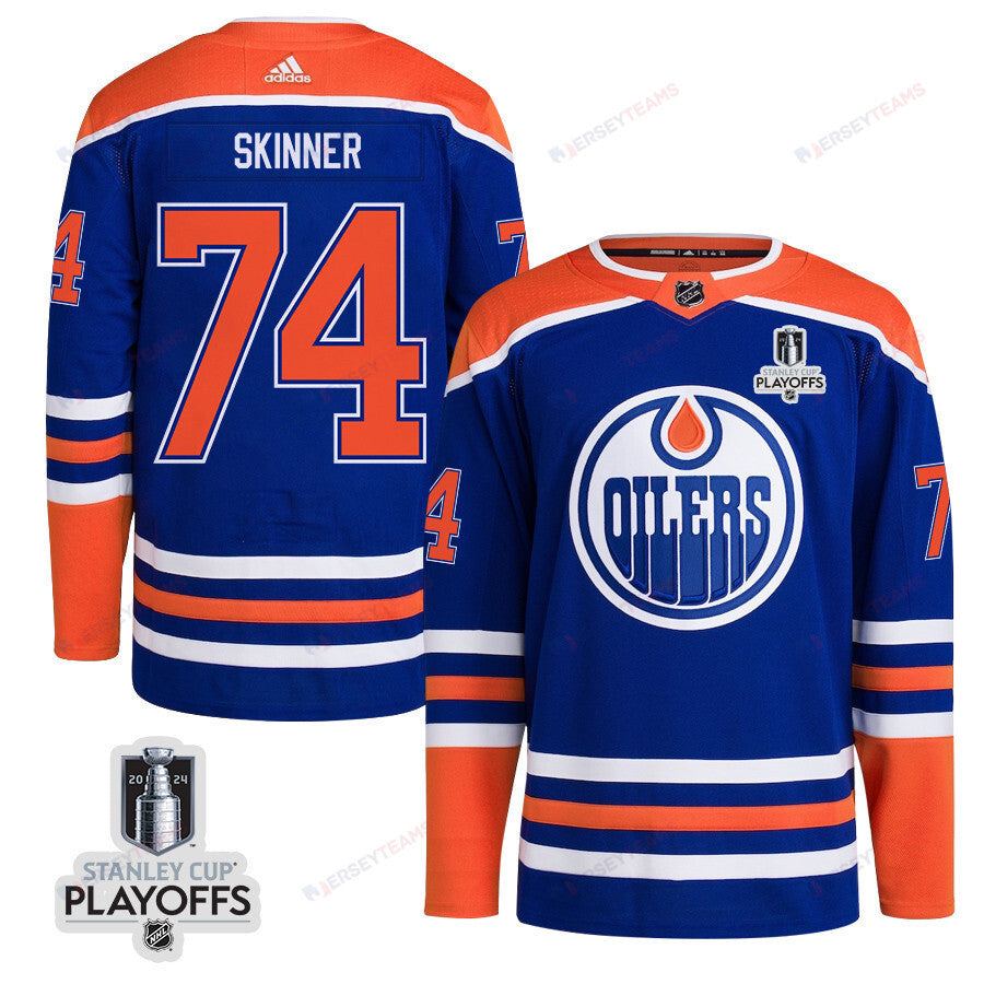 Stuart Skinner 74 Edmonton Oilers 2024 NHL Playoffs Patch Home Jersey - Men