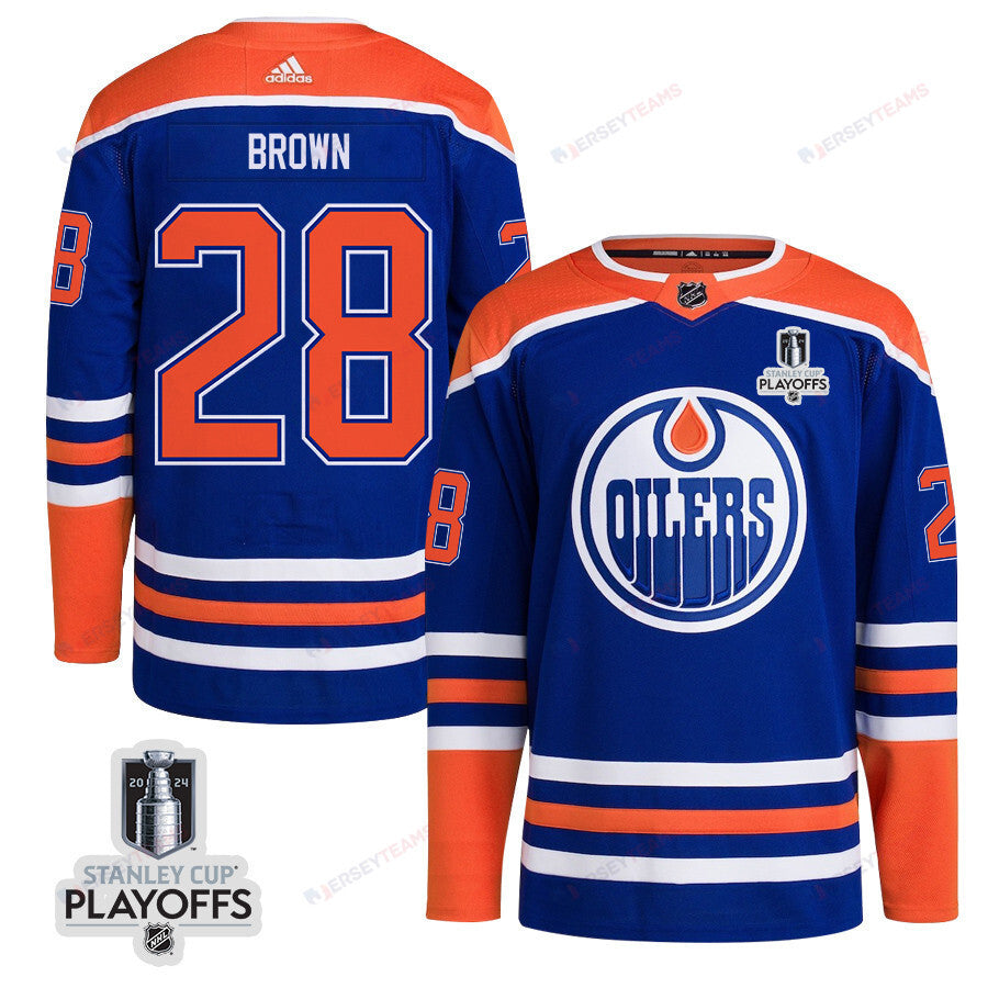 Connor Brown 28 Edmonton Oilers 2024 NHL Playoffs Patch Home Jersey - Men