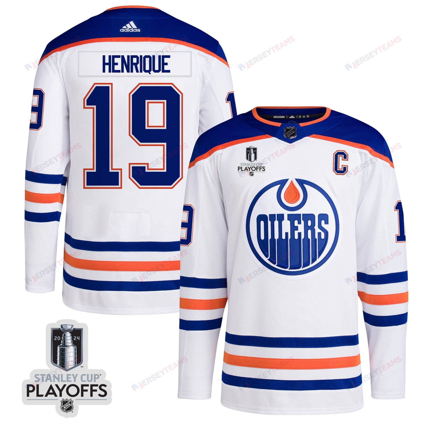 Adam Henrique 19 Edmonton Oilers 2024 NHL Playoffs Patch Away Jersey - Men, White