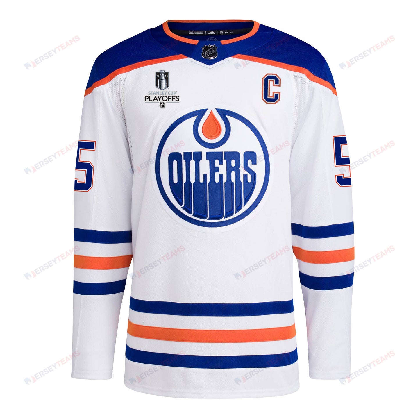 Dylan Holloway 55 Edmonton Oilers 2024 NHL Playoffs Patch Away Jersey - Men, White
