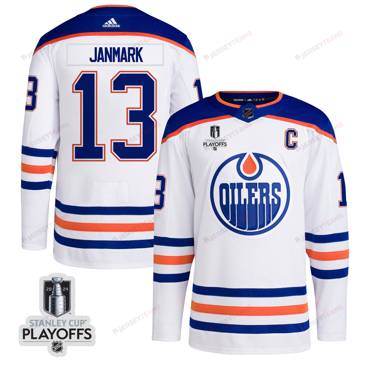 Mattias Janmark 13 Edmonton Oilers 2024 NHL Playoffs Patch Away Jersey - Men, White