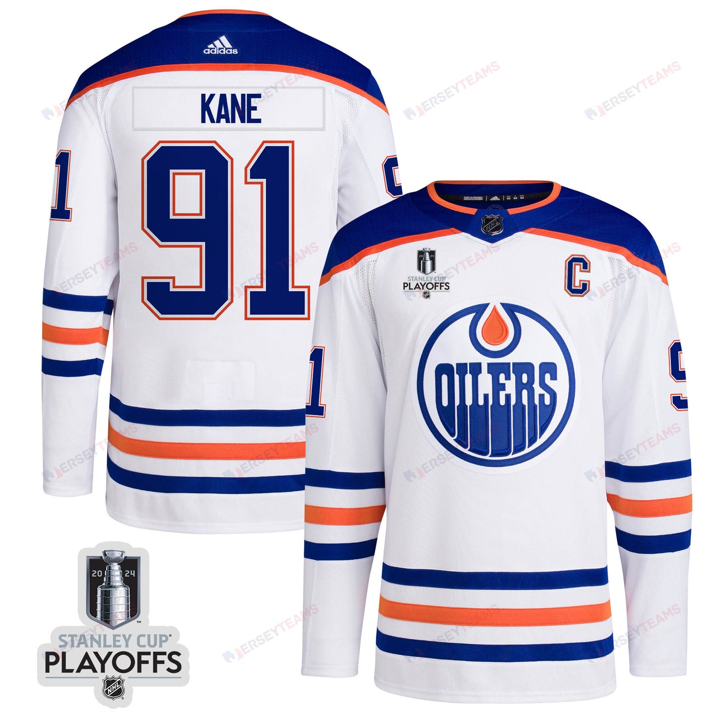 Evander Kane 91 Edmonton Oilers 2024 NHL Playoffs Patch Away Jersey - Men, White
