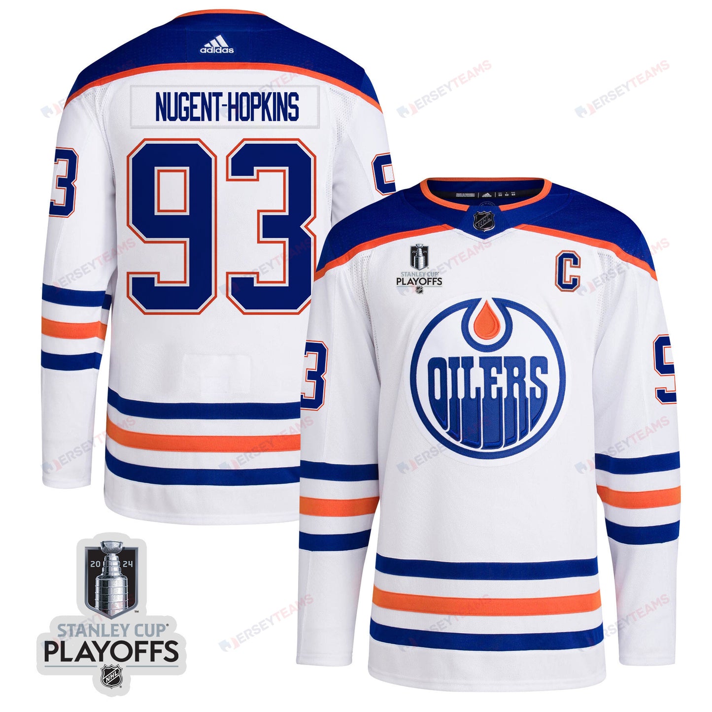 Ryan Nugent-Hopkins 93 Edmonton Oilers 2024 NHL Playoffs Patch Away Jersey - Men, White