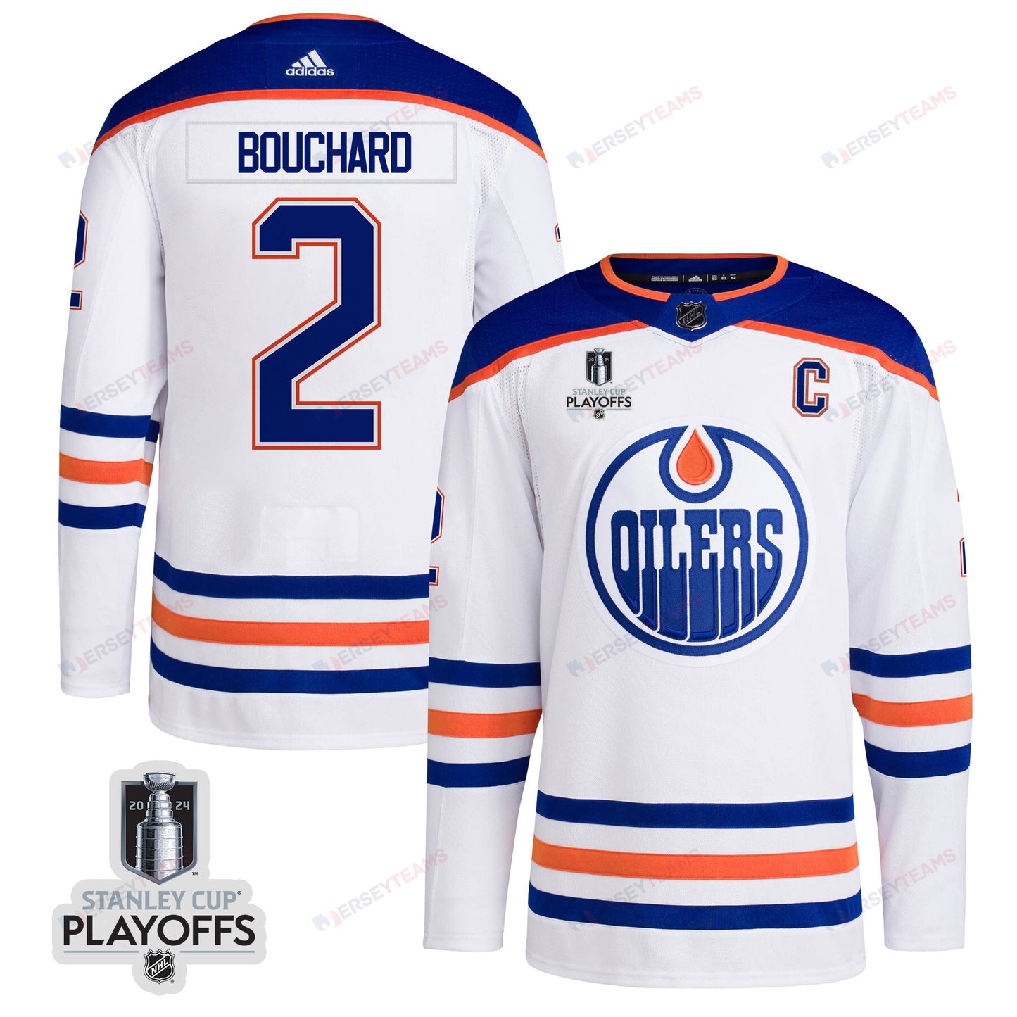 Evan Bouchard 2 Edmonton Oilers 2024 NHL Playoffs Patch Away Jersey - Men, White
