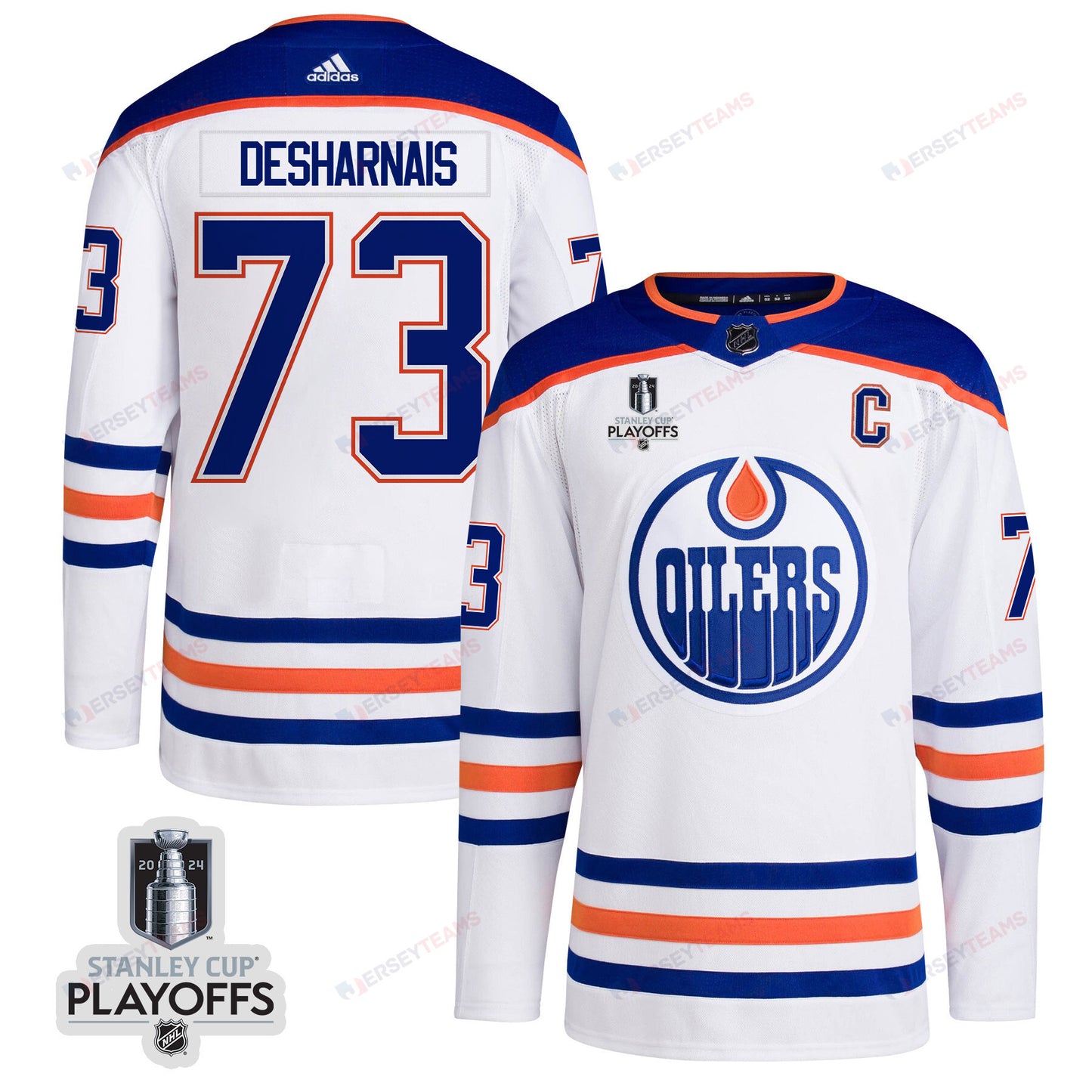 Vincent Desharnais 73 Edmonton Oilers 2024 NHL Playoffs Patch Away Jersey - Men, White